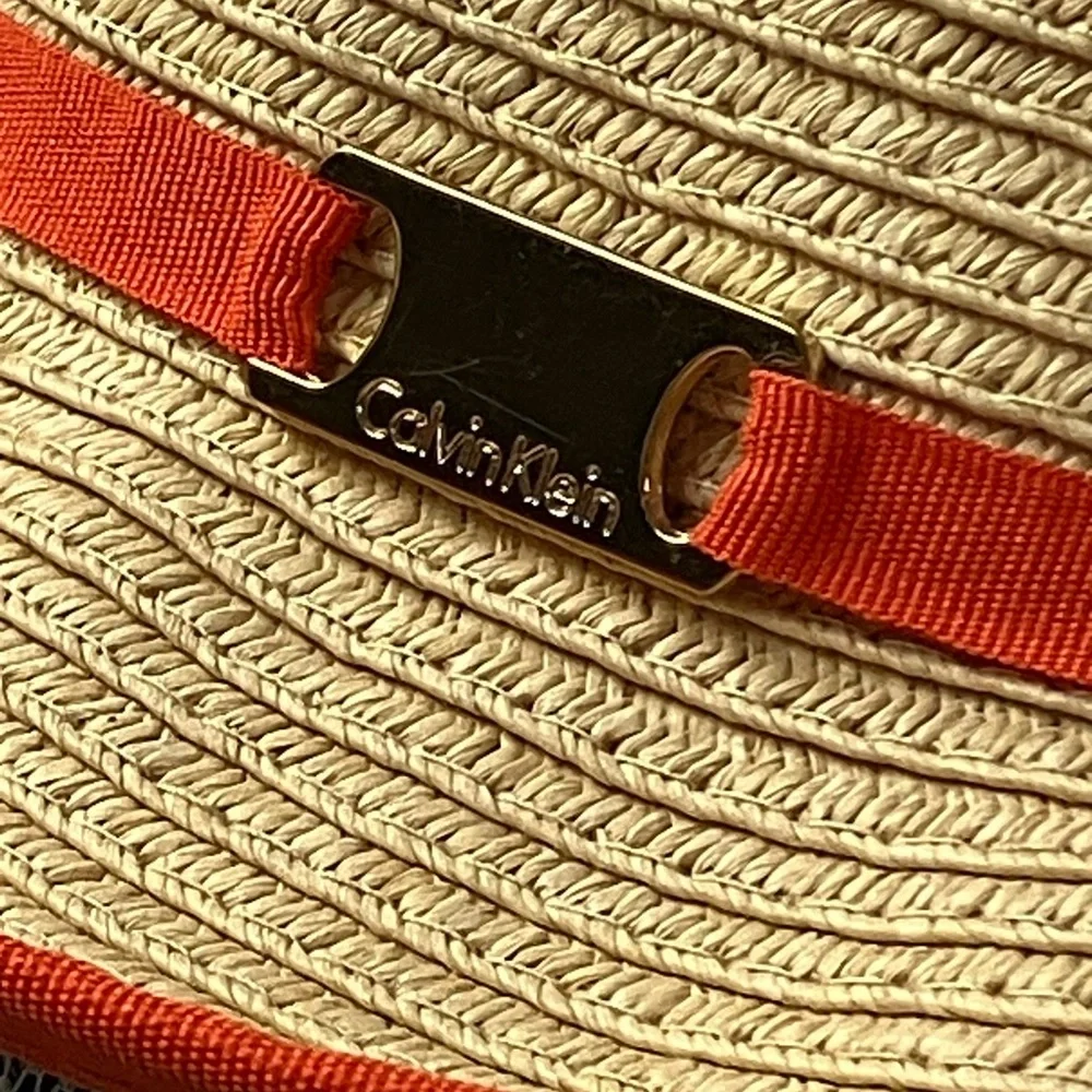 Summer Beach Designer Calvin Klein Straw Fedora Hat One Size Natural Orange NEW